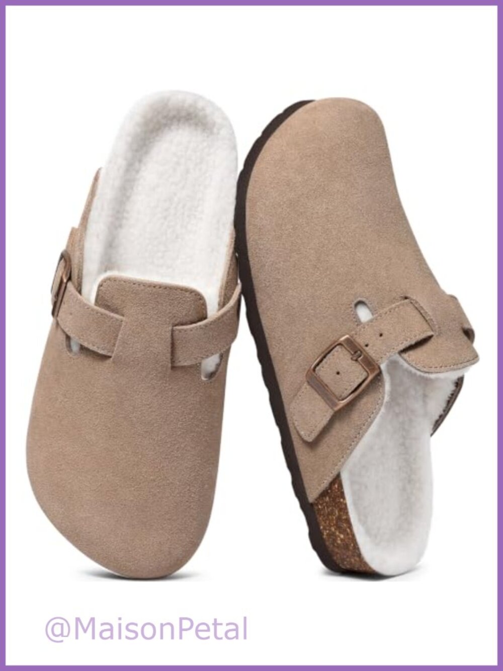 Genuine Suede Fur Lined Clogs Fuzzy Cork Footbed Potato Shoes